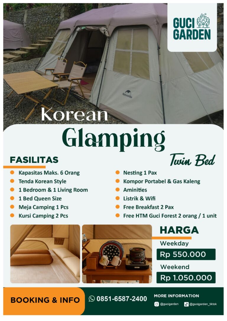 Korean Glamping Twin Bed tenda gaya Korea Guci Garden Tegal