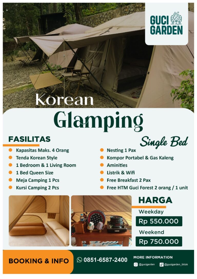 Korean Glamping Single Bed kapasitas 4 orang Guci Garden Tegal