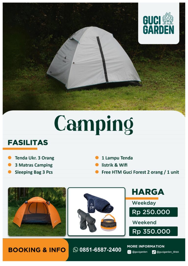 Camping Ground tenda 3 orang Guci Garden Tegal harga Rp 250rb
