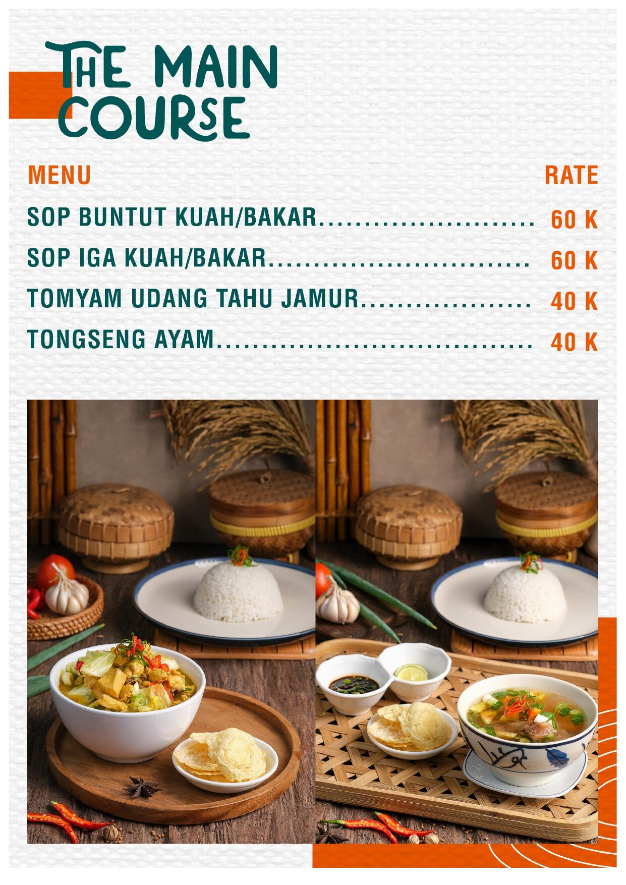 Sop Buntut Tomyam Tongseng menu utama Cafe Guci Garden Tegal