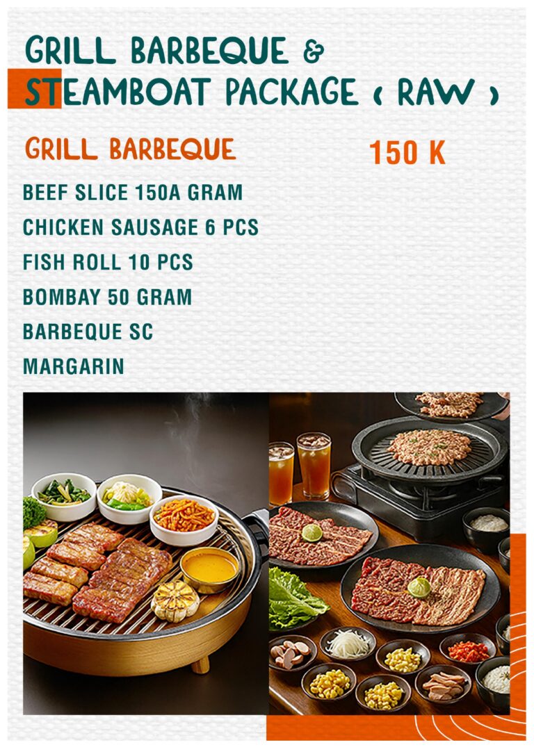 Grill BBQ Barbeque paket menu cafe Guci Garden Korean