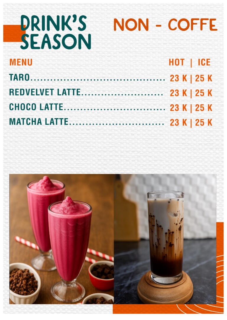 Matcha Latte Taro Red Velvet minuman non kopi cafe Guci Garden